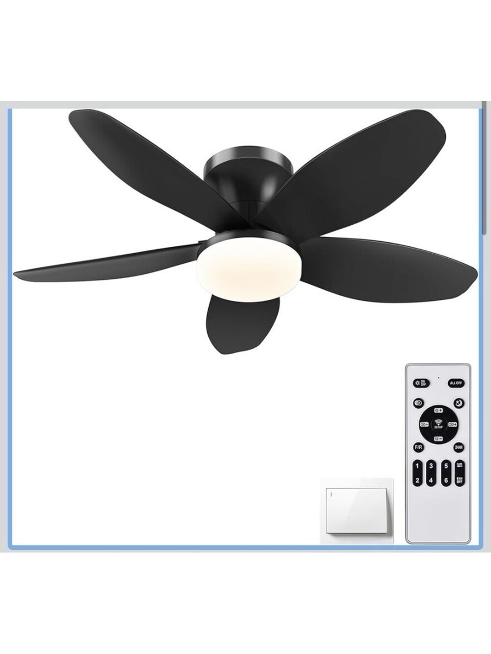 36" Low Profile Ceiling Fan with Lights & Remote, 6-Speed Wind, Dimmable 3-Color
